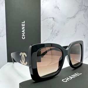 CHANEL Sunglasses Polarized Black Interlocking Gold CC Logo Authentic